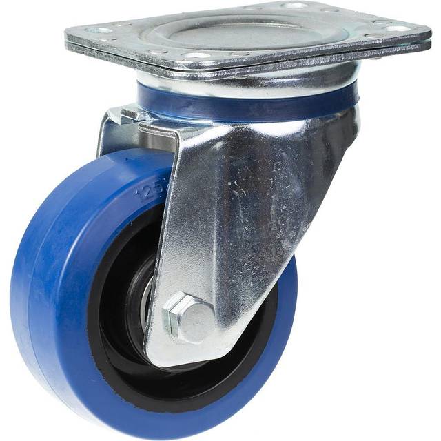 125mm swivel castor with blue elastic rubber on nylon centre wheel
