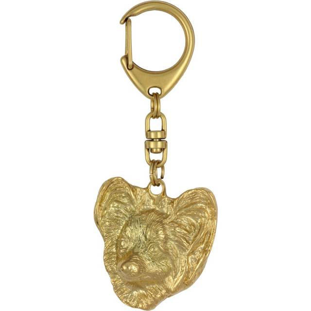 Papillon, Continental Toy Spaniel, Butterfly dog - Gilded key ring with dog, handbag decoration, luxury accessory by Art-Dog brand