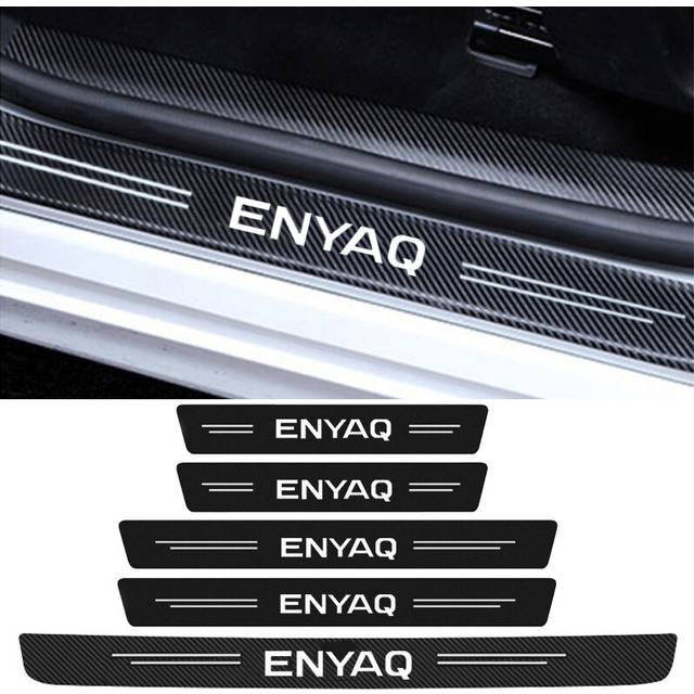 (5Pcs) Motor Vehicle Parts Carbon Fiber Car Front Rear Anti Scratch Sticker Door Threshold Decals Sill Protective Strips for Skoda ENYAQ Logo Decorati