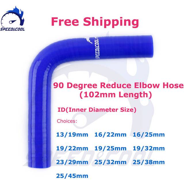 ID 13mm 16mm 19mm 22mm 23mm 25mm 29mm 32mm 38mm 45mm 90 Degree Reduce Elbow General Silicone Coolant Intercooler Pipe Tube Hose