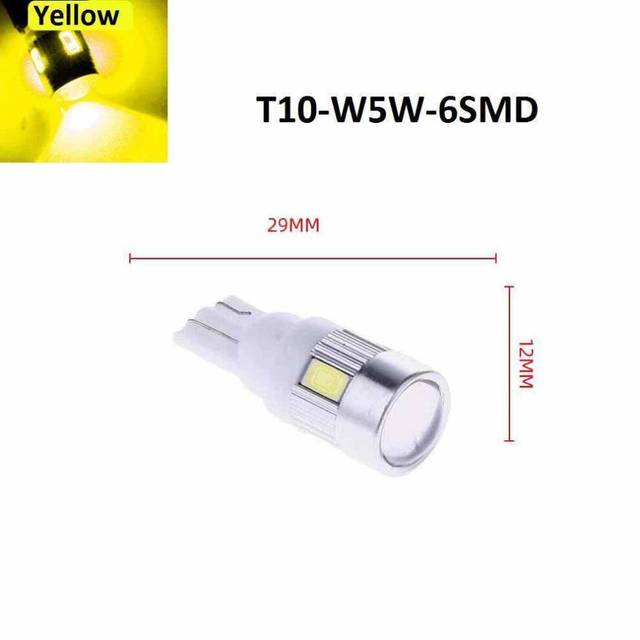 2st/1st T10 W5W 158 192 Xenon reservljuslampor LED CANBUS 6SMD 5630 interiörljus 1pc gul
