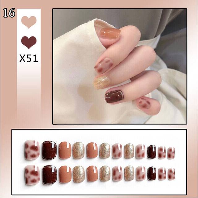 "24pcs Fake Nails with Designs Press on Full Cover Artificial Short False Nails"""