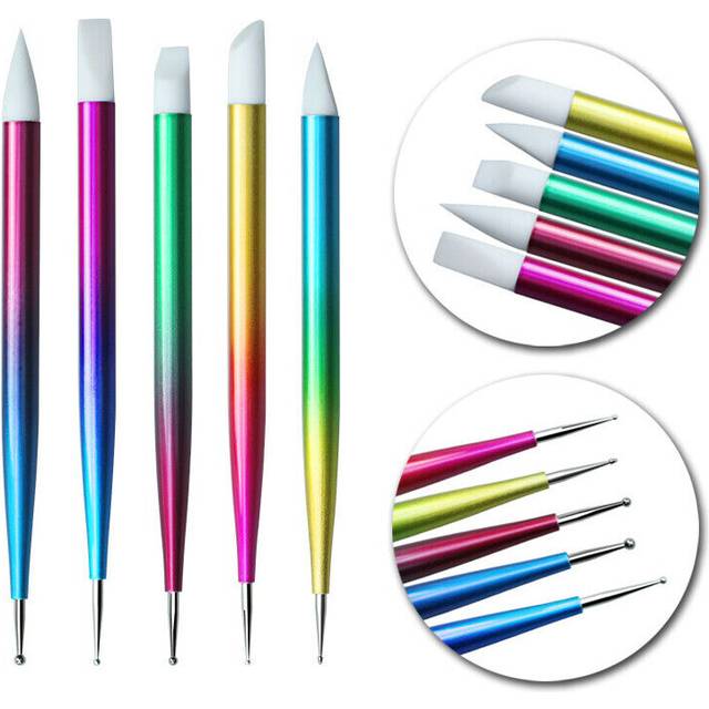 5Pcs Nail Art Gradient Dotting Pen Brush Silicone Sculpture Carving Gem Picker