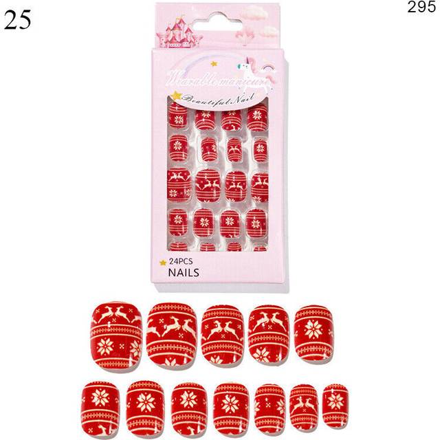 24Pcs/Box Girls Stick On False Fake Nails Kids Childrens Press On Pre Glued?