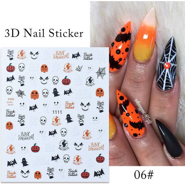 Nail Art 3D Decals Stickers Christmas Halloween Skull DIY Decoration Manicure