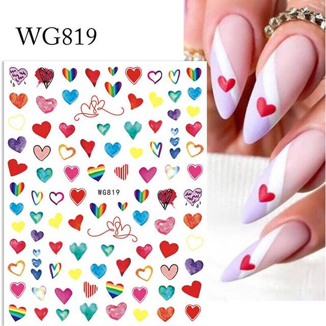 Valentines Day 3D Nail Stickers Love Heart Black White Letters Design Decoration