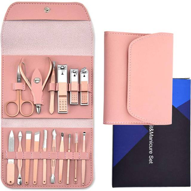 Professional Manicure Set, Rose Gold 16 Pieces Pedicure Kit Nail Clipper Set with Case Travel