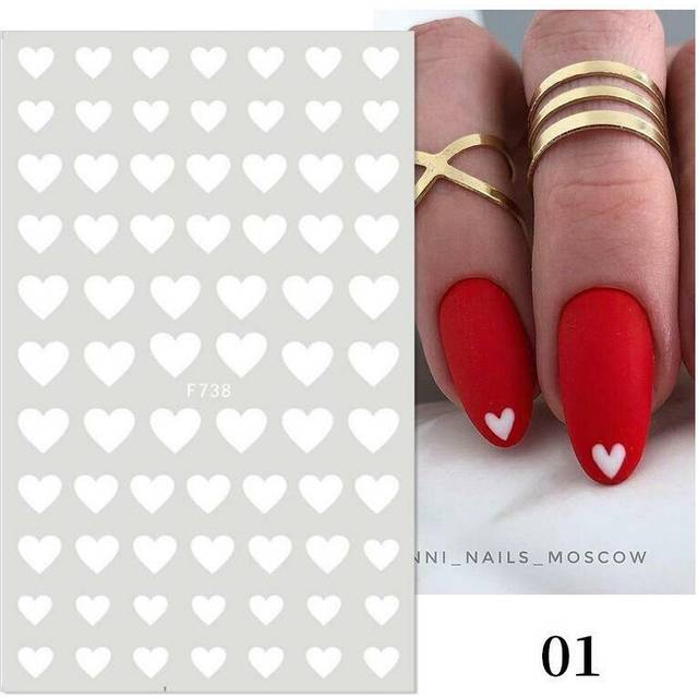 Valentines Day 3D Nail Stickers Love Heart Black White Letters Design Decoration