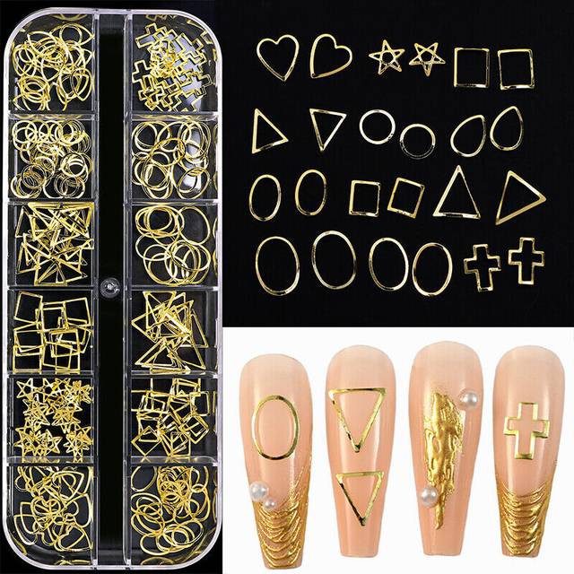 12Grids Metallic Nails Gold Moon Star Nail Sequins Charms 3D Nail Art rhinestone