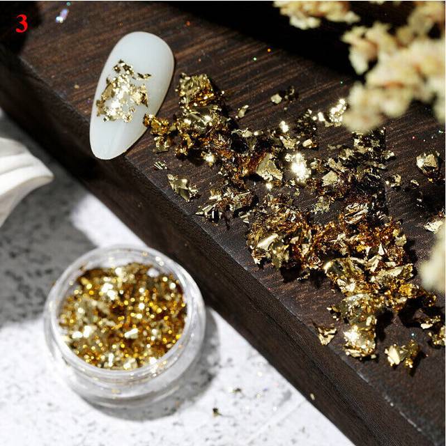Nail Foil Paper Holographic Flakes Nail Art Sticker 3D Manicure Decoration Gold