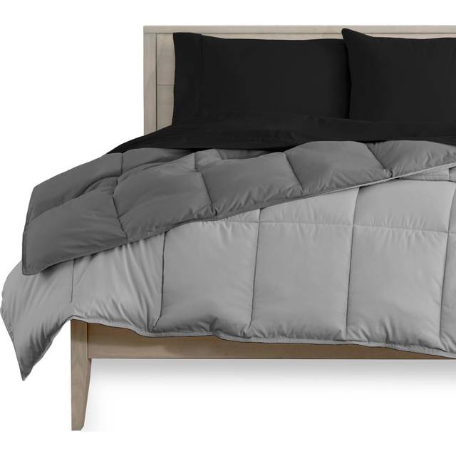 Bare Home Reversible BedinABag 5 Piece Comforter  Sheet Set  Queen  Down Alternative  Soft  Bedding Set Queen  Light Gr
