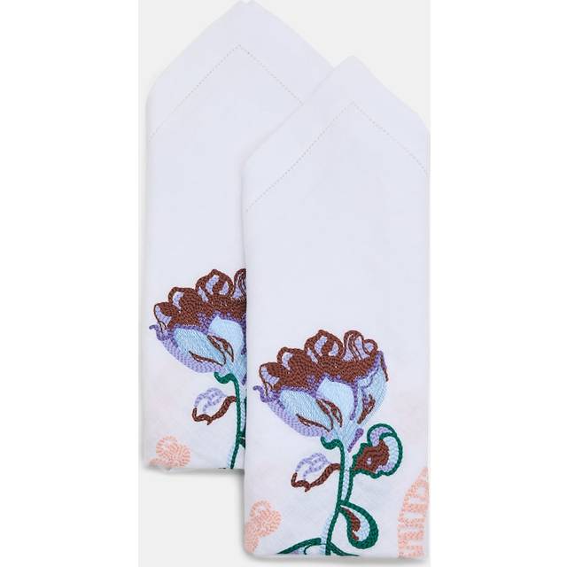 Set of 2 embroidered linen napkins - multi colour (One size)