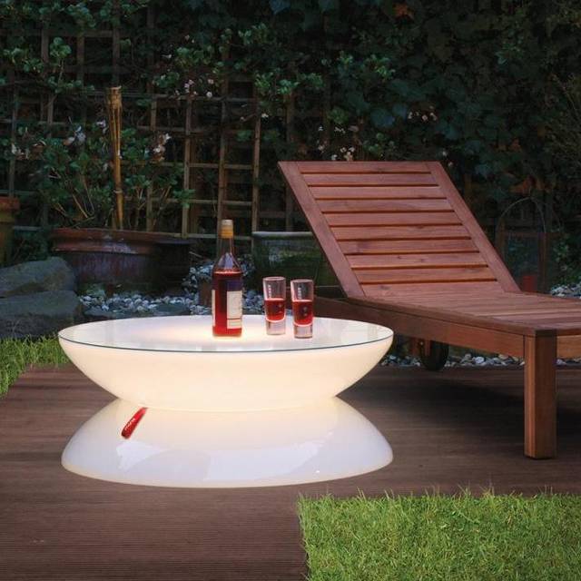 Outdoor Lounge Light Up Coffee Table - Moree, White & Multicoloured LED