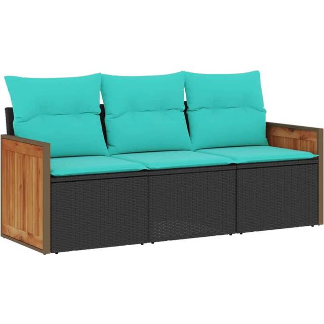 vidaXL 3 Piece Patio Sofa Set with Cushions Black Poly Rattan
