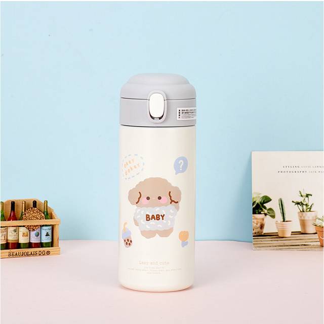 (White (baby Teddy)) 380ML Thermos Vacuum Flask Cute Cartoon 304 Stainless Steel Thermal Water Bottle Insulated Straw Cups Tumbler Drinkware