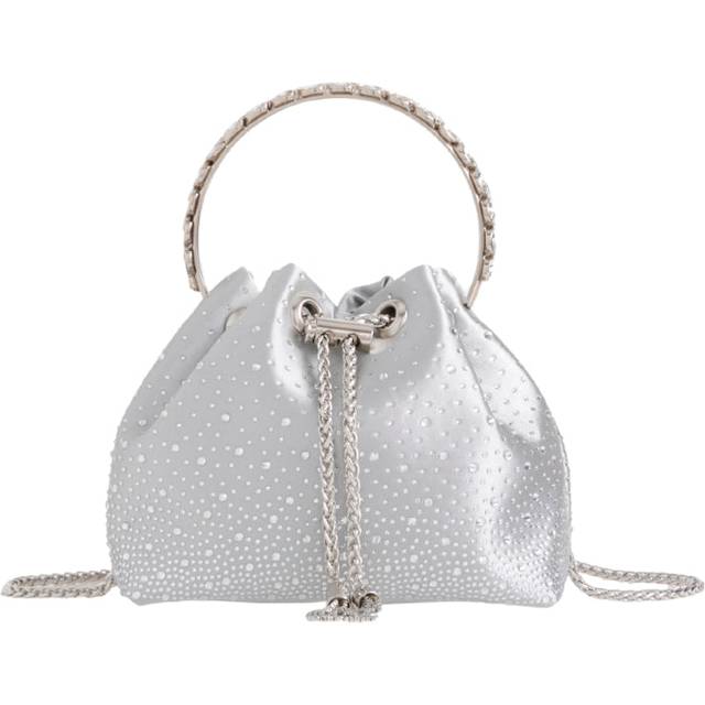 Silver Embellished Top Handle Evening Bag