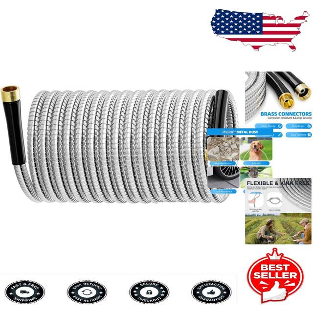 SPECILITE Garden Hose 125FT  Metal Water Hose Flexible and Lightweight  Heavy Duty 304 Stainless Steel with Male to Female Brass Fittings for Reel  Ya