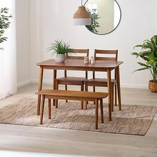 Drea Small Walnut Effect Wooden Dining Table With 2 Chairs & Bench - Traditional Rustic Farmhouse Style - Brown (4)