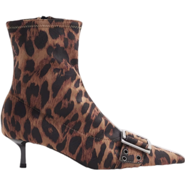 River Island Womens Beige Leopard Buckle Sock Kitten Heel Boots - 3