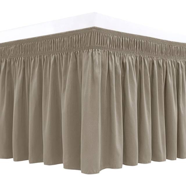 "Biscaynebay Wrap Around Bed Skirts for Full & Full XL Beds 15"""" Drop  Taupe Adjustable Elastic Dust Ruffles Easy Fit Wrinkle & Fade Resistant Silky Lu"