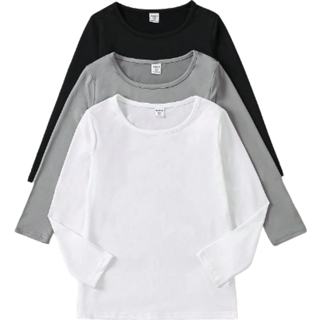 SHEIN Young Girl Spring And Autumn New Styles, Daily Classic, Casual, Comfortable And Fashionable, Loose Style, Black, White And Gray, Round Neck, Solid Col