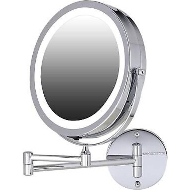 "OVENTE 9"""""""" Lighted Wall Mount Makeup Mirror - 1X/ 10X Magnification  Battery Powered Glow Cosmetic Light up  Spinning 360-Degree  Double Sided LE"