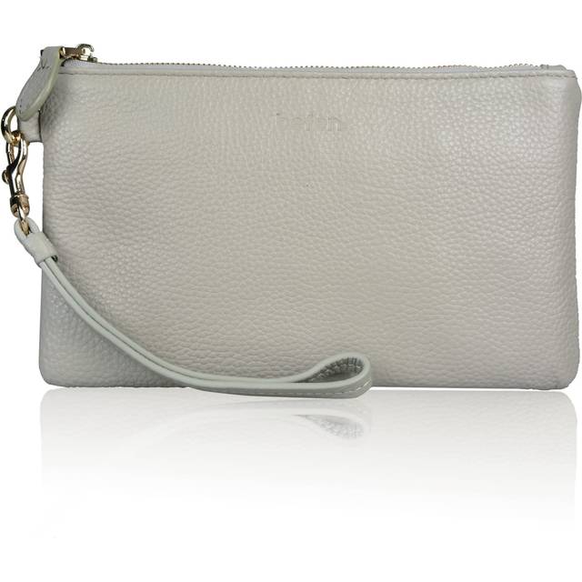 befen Women's Leather Clutch Wristlet Cell Phone Wallet Smartphone Purse with Card Slots - Neutral Gray