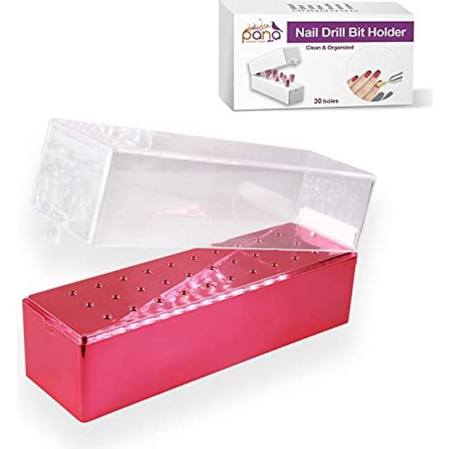 PANA Nail Drill Bit Holder Stand Display Organizer- Dust Proof Storage container Box case Tools for Home Use or Nail Salon - 30 Holes  Rose gold
