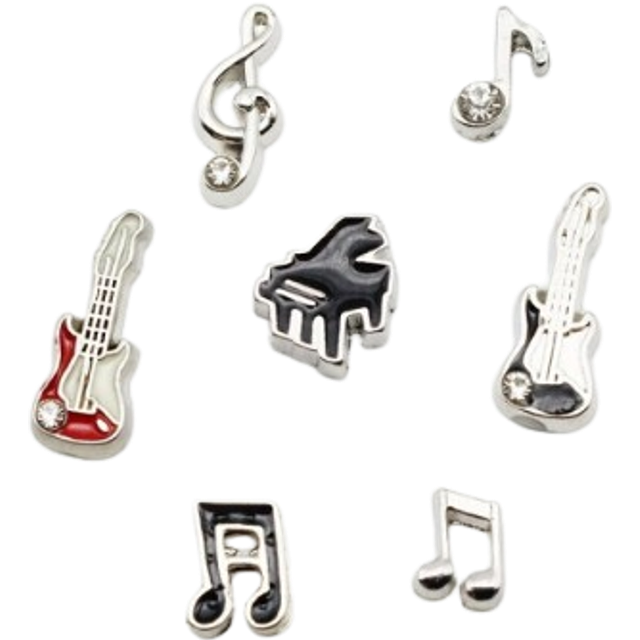 Mix 10pcs Enamels Notes Piano Guitar Floating Locket Charms Music
