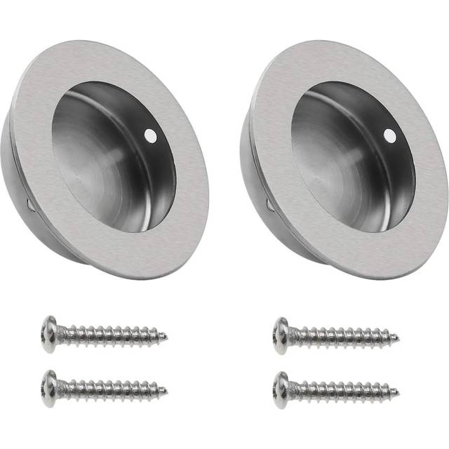 2Pcs Round Recessed Handles Brushed 304 Stainless Steel Circular Flush Pull Hidden Cabinet Sliding Door Knobs with Screws 50x40x12mm