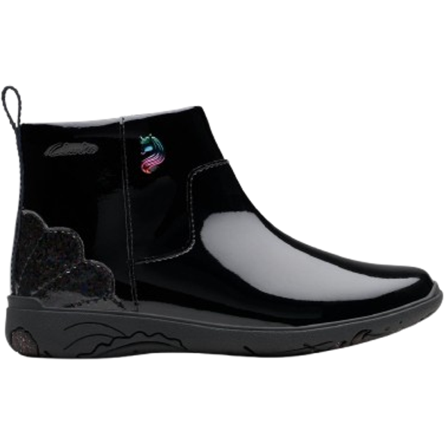 Clarks Kids Relda Glow Patent Ankle Boot - Black, Black, Size 7.5 Younger