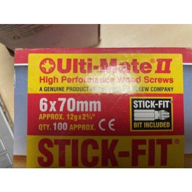 Ulti-Mate Stick-Fit High Performance Woodscrews 6.0 x 70mm Zinc/Yell Pass - Box of 100