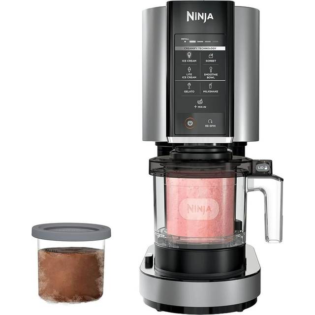 Ninja CN301CO CREAMi Ice Cream Maker for Gelato, Mix-ins, with Pint Containers and Lids (Silver) in Black