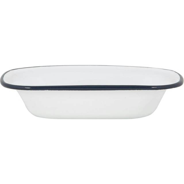 20cm White Enamel Pie Dish - Navy