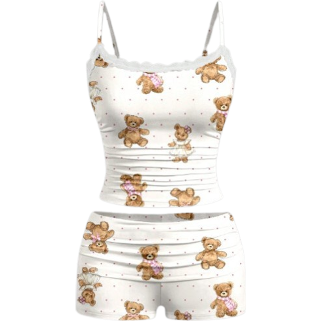 SHEIN 2pcs/Set Women Lace Trim Cami Top And Pleated Shorts Set, Suitable For Summer