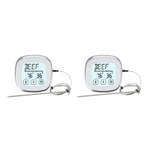 2X Digital Meat Thermometer for Grill - Oven Kitchen Cooking Instant Temperature Reader Gauge with Metal Wired Probes