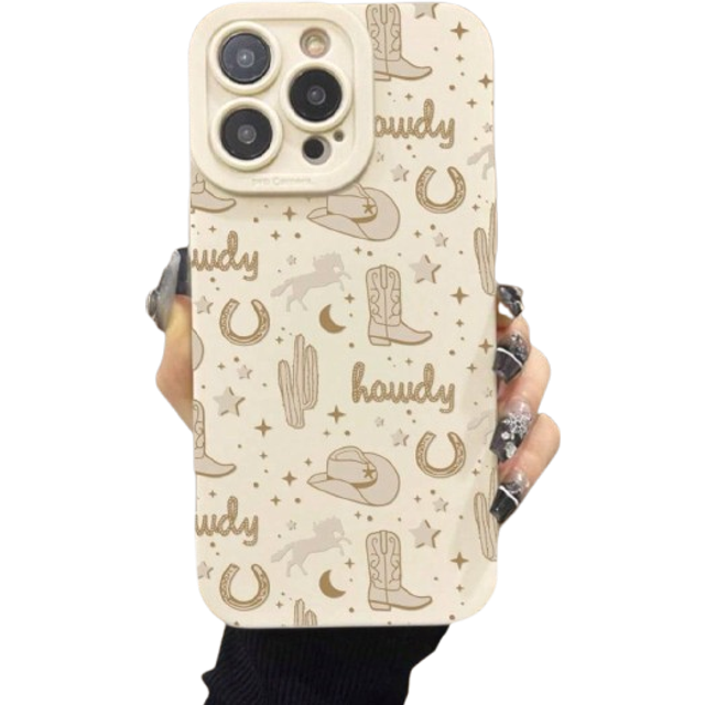 SHEIN Women&#39;s Western Cowboy Hat & Boot Pattern Liquid Silicone Shockproof Anti-Fall Soft Rubber Full Body Protection Phone Case Compatible With IPhone 11/1