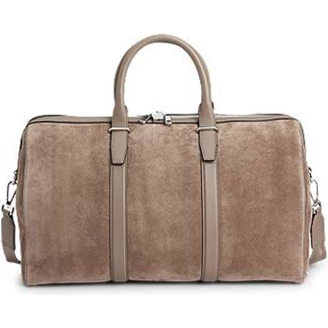 Suede holdall with smooth leather trims - Beige