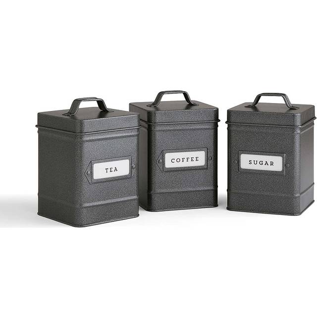 Set of 3 Industrial Tea, Coffee and Sugar Canisters - Grey