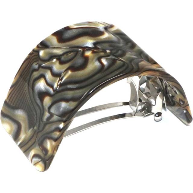 French Amie Half Circle Onyx Silver Grey Handmade Celluloid Acetate Automatic Strong Grip Pony Wide Hair Clip Barrette