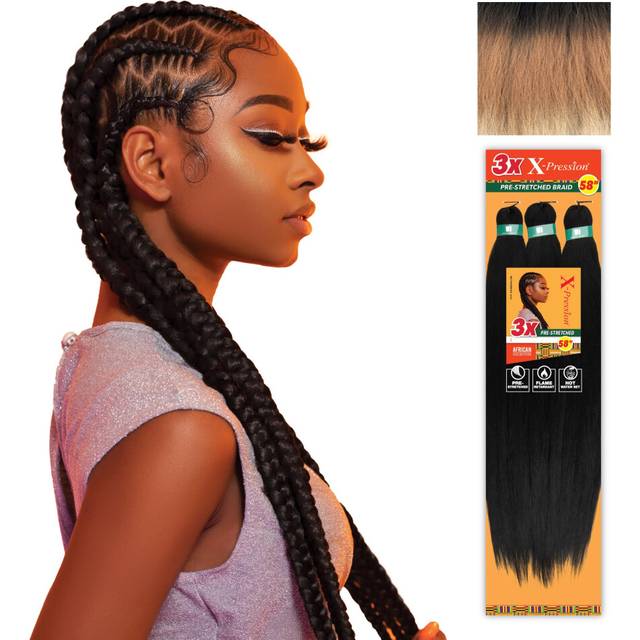 Sensationnel X-pression prestretched braiding hair - 3x braid 58 inch all kanekalon flame retardant synthetic braid for box braids and twists 4 pack,