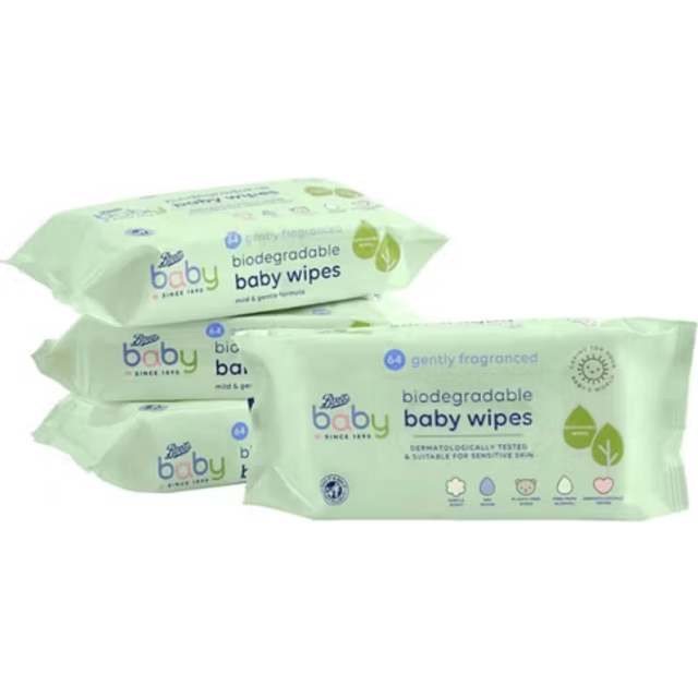 Boots Baby biodegradable fragranced wipes 64s 4s