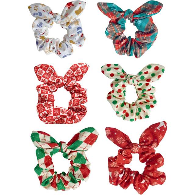 6pc Christmas Bow Scrunchies for Hair Women Girls Cute Bunny Ear Hair Scrunchie Hair Bands Pontail Scrunchy Hair Accessories