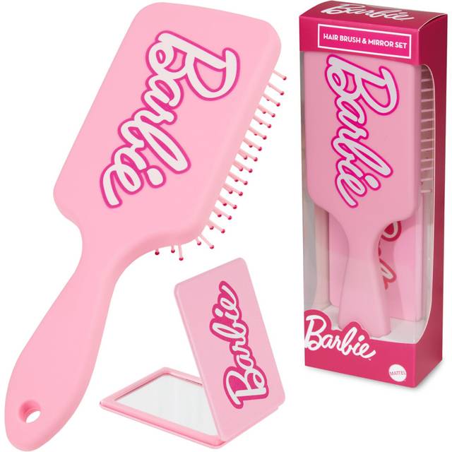 Barbie Detangle Hair Brush for Women Teenagers Girls, Paddle Brush and Compact Mirror Set - Gifts for Her