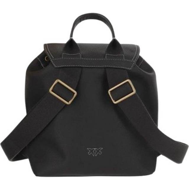 Pinko, Sac à dos multipoche en cuir foulonné, Noir-vieil or, U