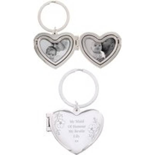 Personalised Memento Personalised Floral Heart Photo Frame Keyring - Silver - 5 x 4 x 1cm