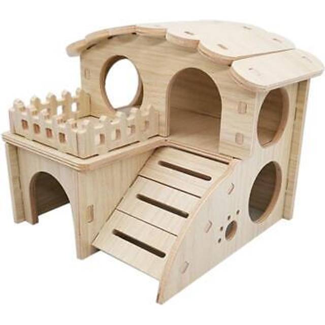 Small animal wooden hut luxury villa house two layers for dwarf mouse rat gerbil