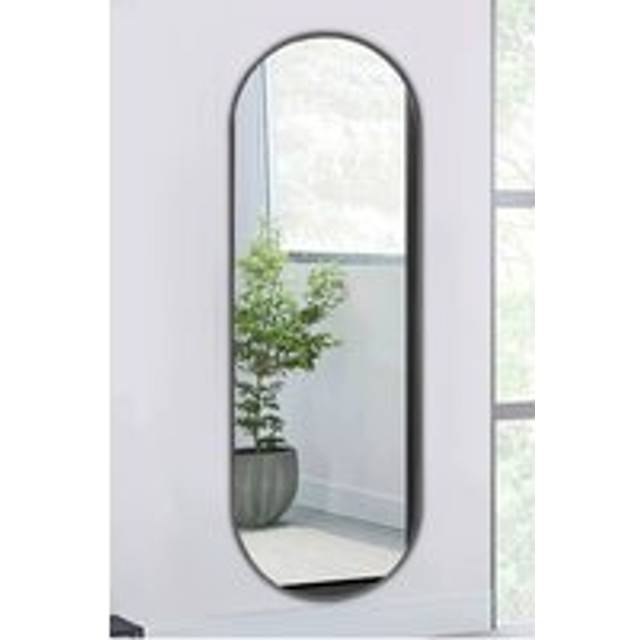 40cm W x 150cm H Modern Oval Metal Full Length Wall Mirror - Black - One Size