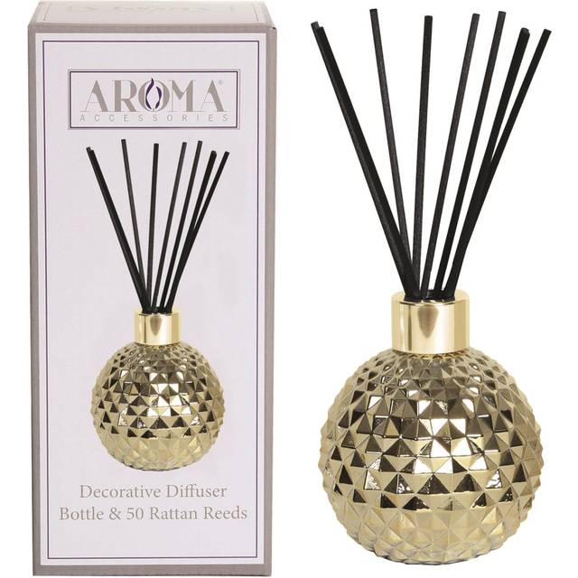 Aroma Reed Diffuser Gold Textured Bottle Glass 50 Black Fibre Reeds