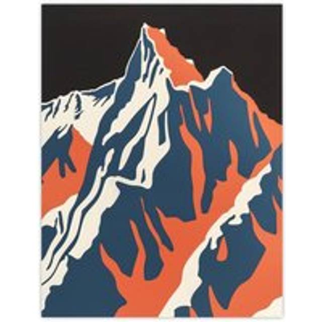 Andes Mountain Climbing Orange Blue Colour Block Wall Art Print - W24 inch x H32 inch